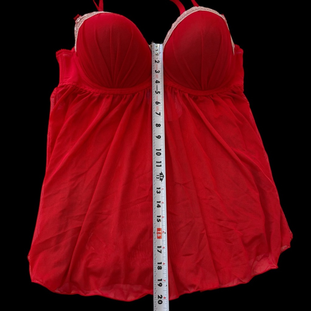 Vintage Bustier Camisole Red Push Up Bra Lace Babydoll Fairy Coquette Y2K 3X 286 - Picture 3 of 5